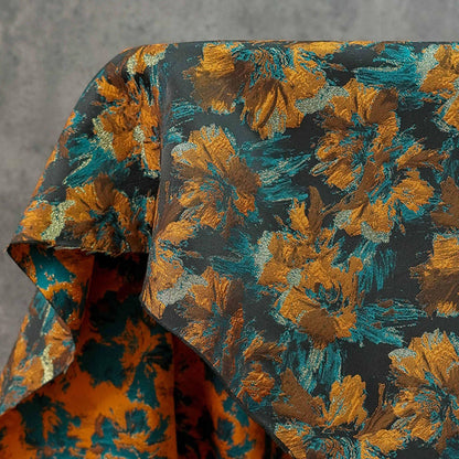Floral Jacquard Fabric | 3D Embossed Gold Thread, 61" Wide