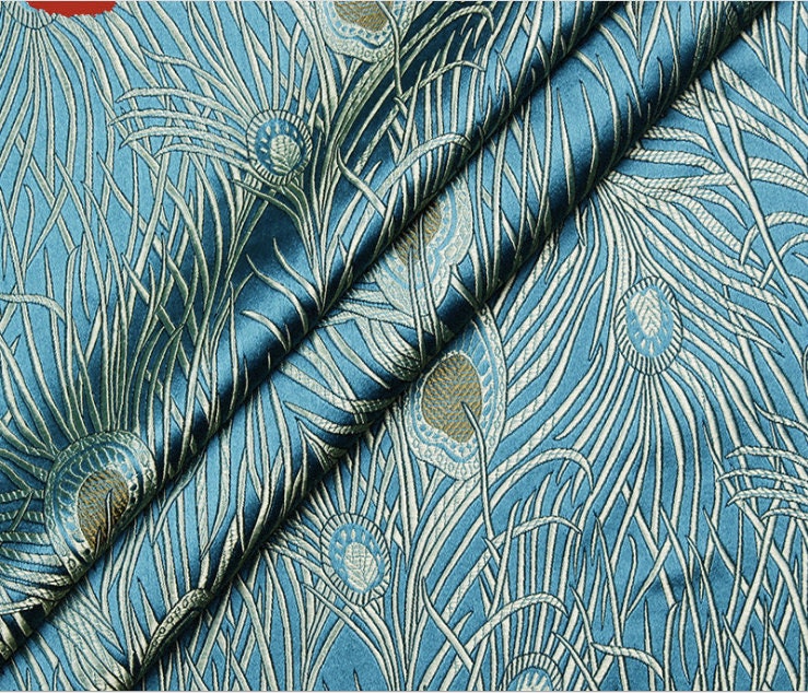 Peacock Tail Silk Brocade Fabric: 29.5"W Jacquard Rayon Blend