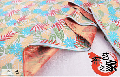 Tissu brocart jacquard à motif floral : motif de feuilles chinoises, largeur 75 cm