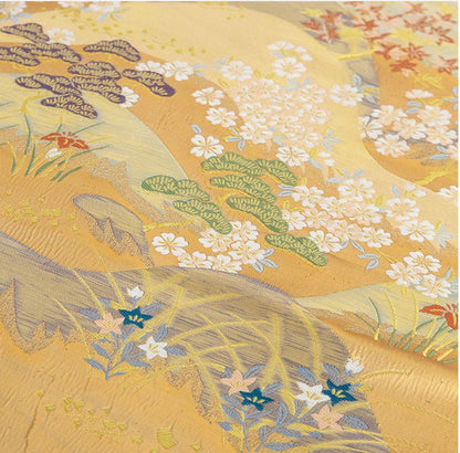Nishijin Weaving Fabric: Gold Mountain Scene, Japanese Upholstery Fabric