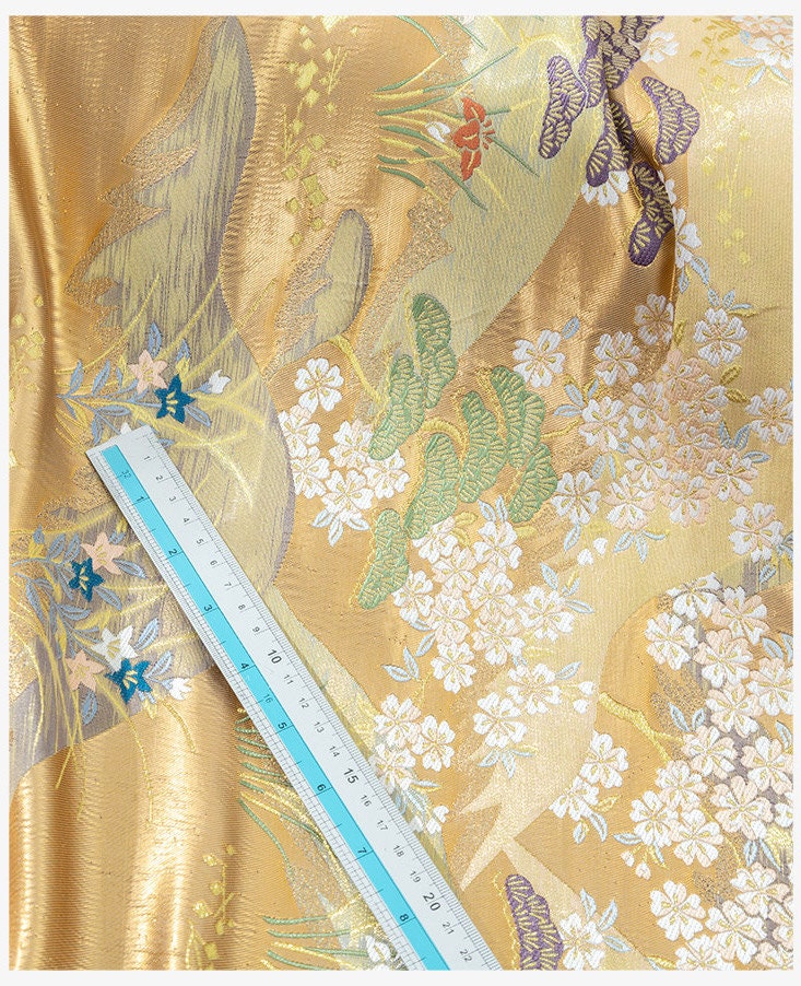 Nishijin Weaving Fabric: Gold Mountain Scene, Japanese Upholstery Fabric