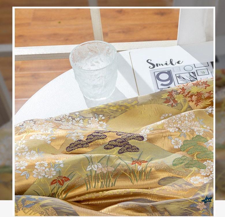 Nishijin Weaving Fabric: Gold Mountain Scene, Japanese Upholstery Fabric