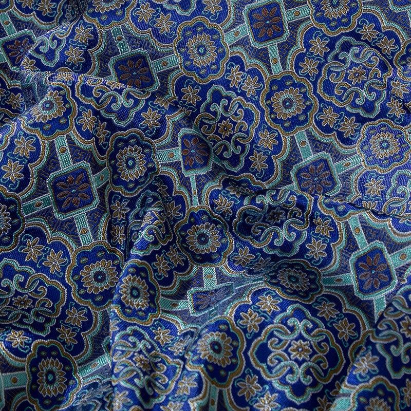 Floral Silk Brocade Fabric: 59"W Blue Chinese Costume Upholstery