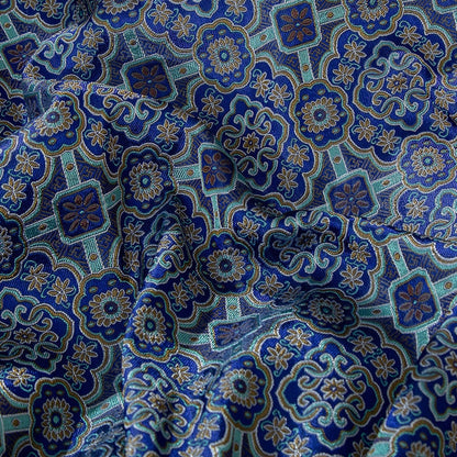 Floral Silk Brocade Fabric: 59"W Blue Chinese Costume Upholstery