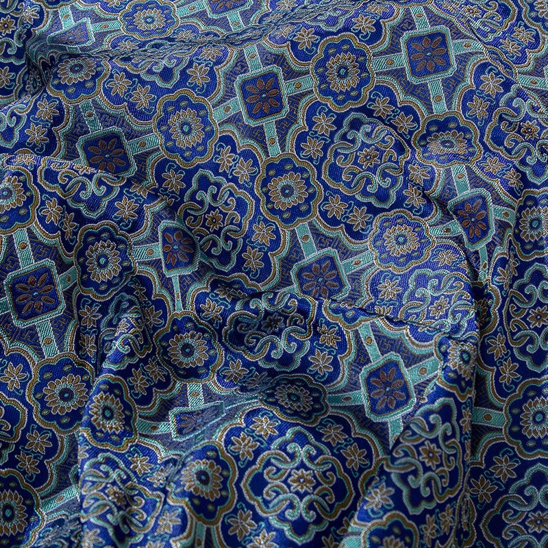 Floral Silk Brocade Fabric: 59"W Blue Chinese Costume Upholstery