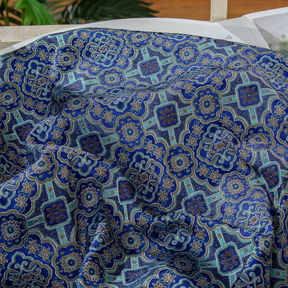 Floral Silk Brocade Fabric: 59"W Blue Chinese Costume Upholstery