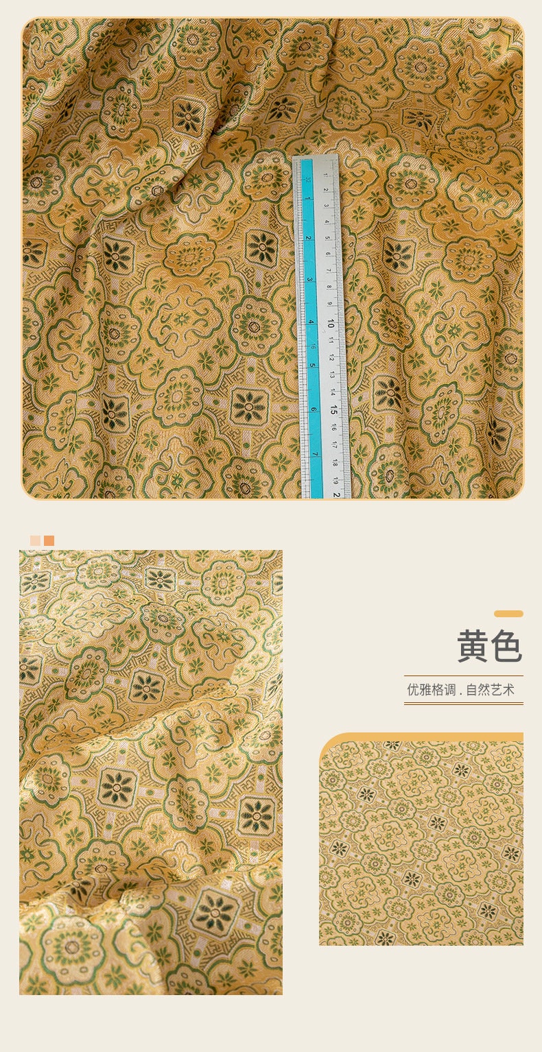 Floral Silk Brocade Fabric: 59"W Blue Chinese Costume Upholstery