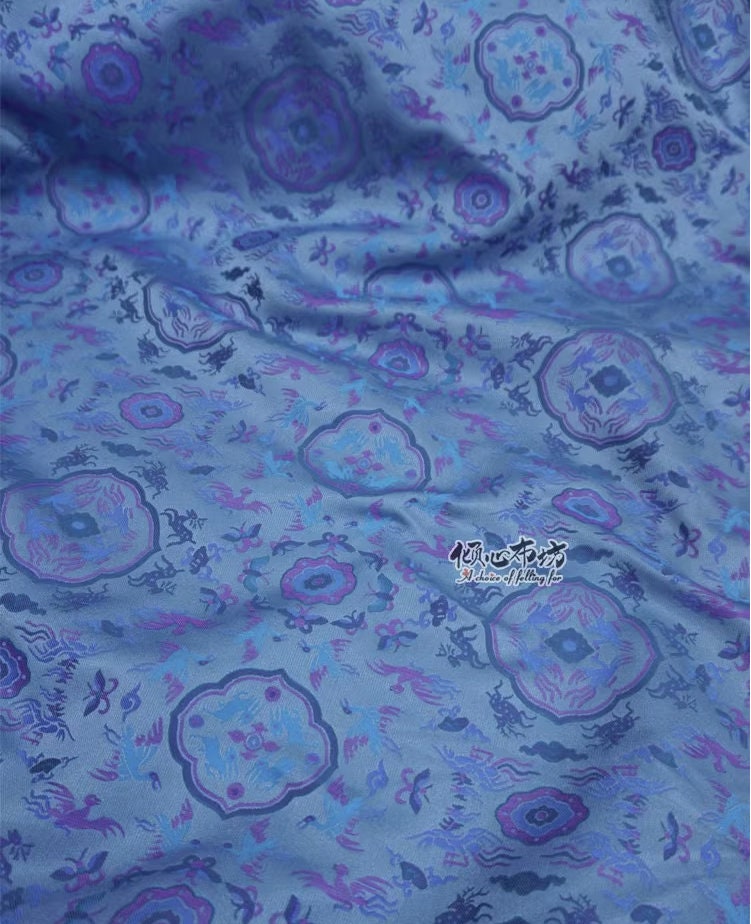 Zen Flower Brocade Fabric: Blue Purple Song Brocade, 58" Wide