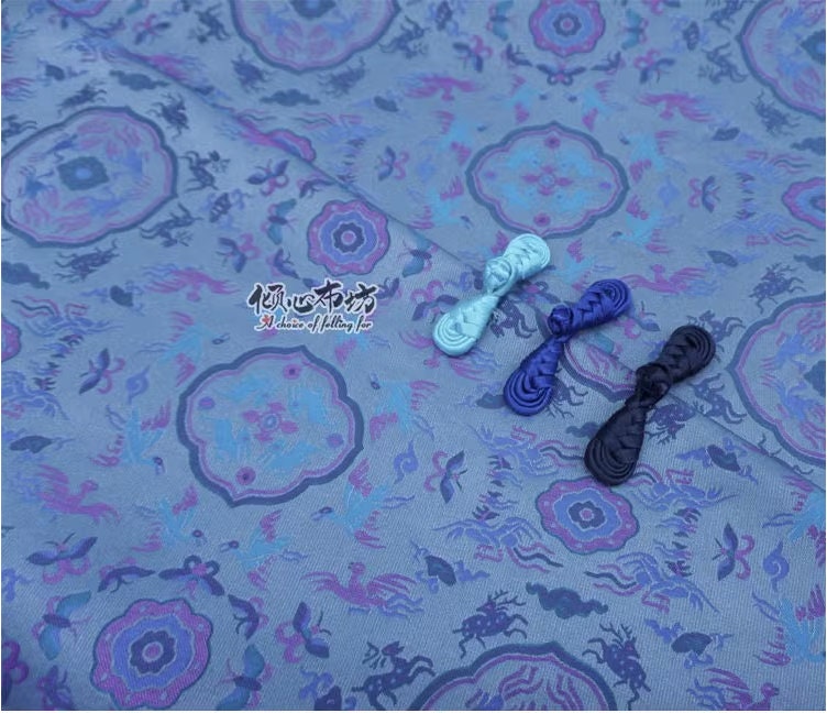 Zen Flower Brocade Fabric: Blue Purple Song Brocade, 58" Wide