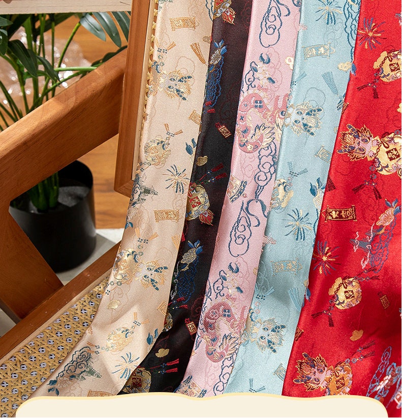 Dragon Brocade Fabric: 59"W Chinese Silk Rayon Blend