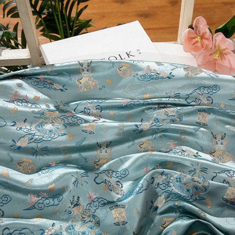Dragon Brocade Fabric: 59"W Chinese Silk Rayon Blend