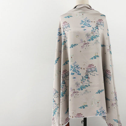 Silk Damask Fabric: Digital Print, 59"W Satin Gambiered Canton Gauze