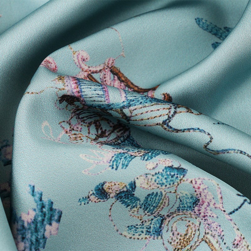 Silk Damask Fabric: Digital Print, 59"W Satin Gambiered Canton Gauze