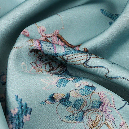 Silk Damask Fabric: Digital Print, 59"W Satin Gambiered Canton Gauze