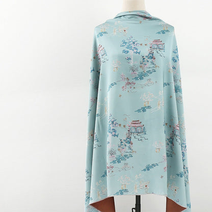 Silk Damask Fabric: Digital Print, 59"W Satin Gambiered Canton Gauze