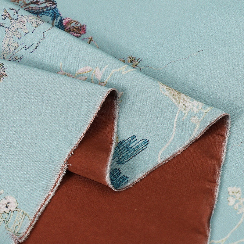 Silk Damask Fabric: Digital Print, 59"W Satin Gambiered Canton Gauze