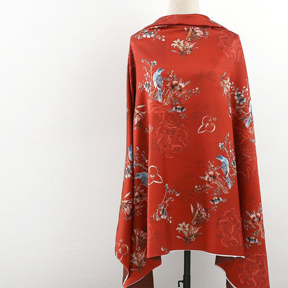 Bird Print Tea Silk Satin Fabric - 59"W Floral Upholstery