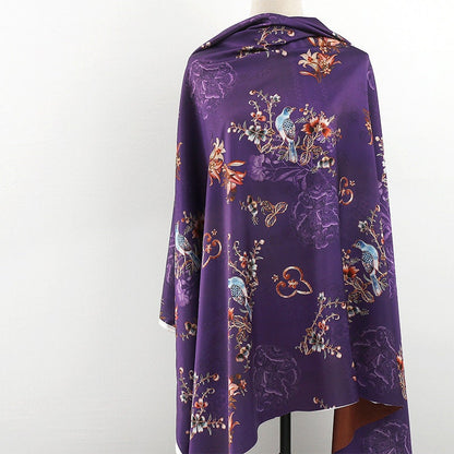 Bird Print Tea Silk Satin Fabric - 59"W Floral Upholstery