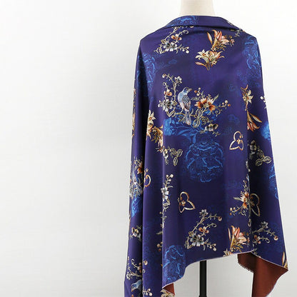 Bird Print Tea Silk Satin Fabric - 59"W Floral Upholstery