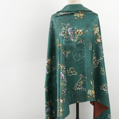 Bird Print Tea Silk Satin Fabric - 59"W Floral Upholstery