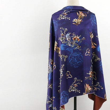 Bird Print Tea Silk Satin Fabric - 59"W Floral Upholstery