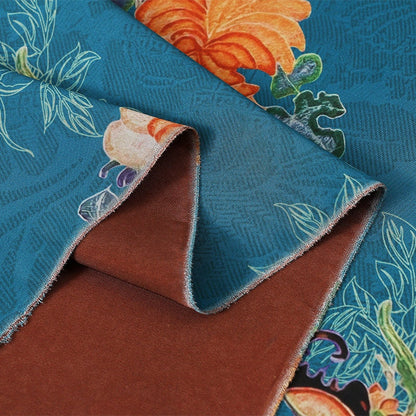 Ancient Flower Tea Satin Silk Fabric: Digital Print Upholstery, Costume, Decor (59"W)