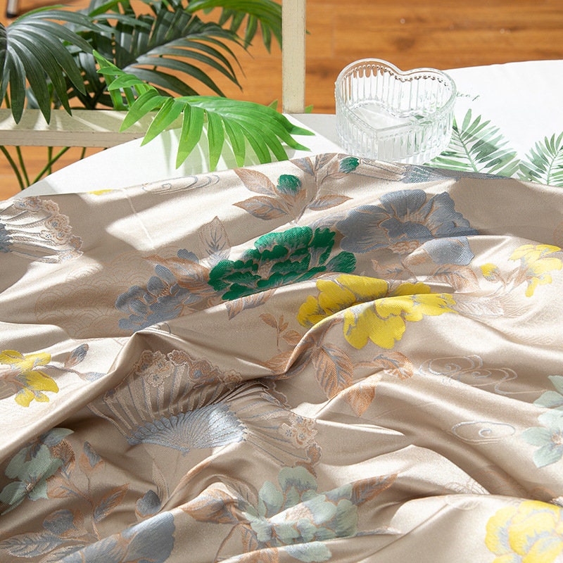 Peony Flower Silk Brocade Fabric: 55"W Upholstery & Costume