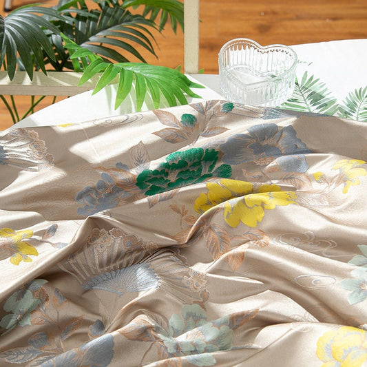 Peony Flower Silk Brocade Fabric: 55"W Upholstery & Costume