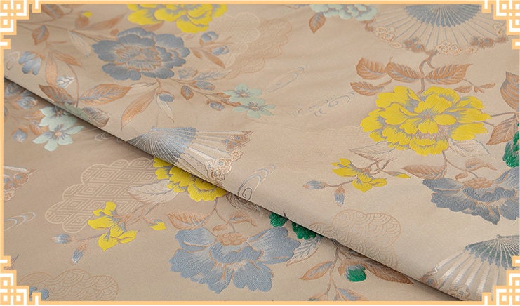 Peony Flower Silk Brocade Fabric: 55"W Upholstery & Costume