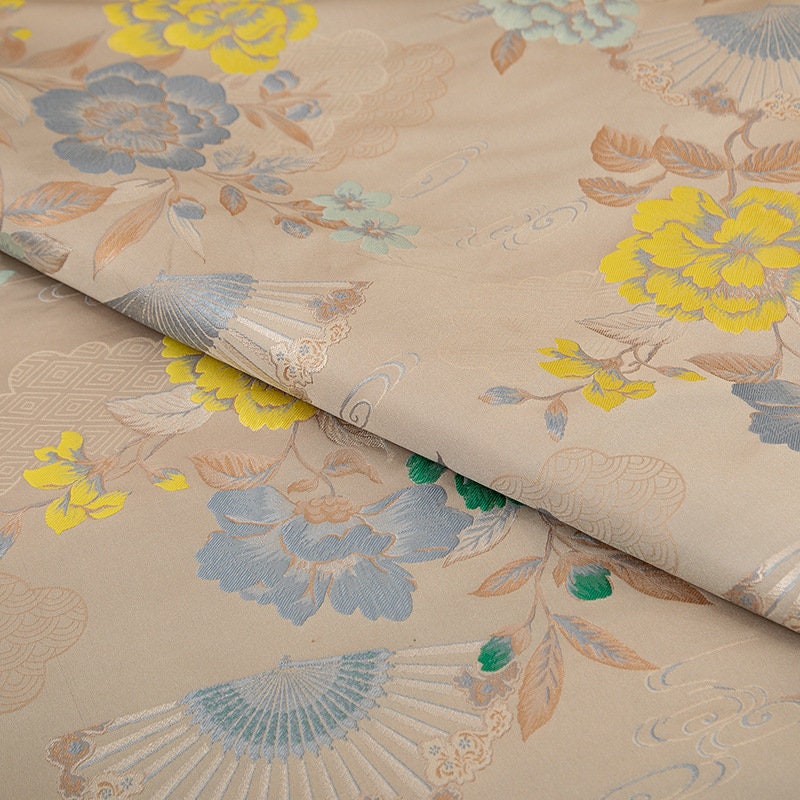 Peony Flower Silk Brocade Fabric: 55"W Upholstery & Costume