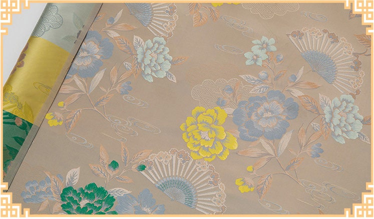 Peony Flower Silk Brocade Fabric: 55"W Upholstery & Costume