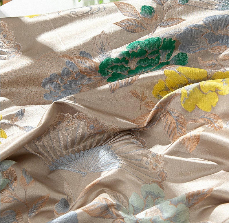 Peony Flower Silk Brocade Fabric: 55"W Upholstery & Costume