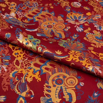 Silk Brocade Fabric: 55"W Dancing Dragon Upholstery, Costume, & Decor