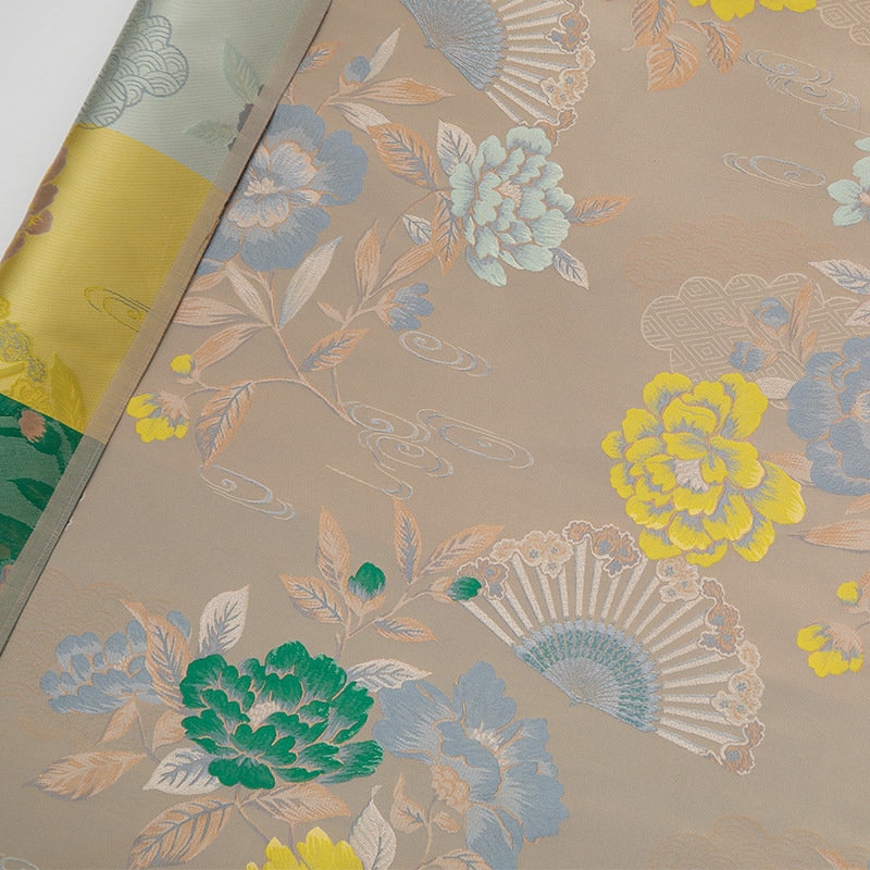 Peony Flower Silk Brocade Fabric: 55"W Upholstery & Costume