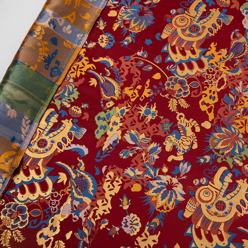 Silk Brocade Fabric: 55"W Dancing Dragon Upholstery, Costume, & Decor