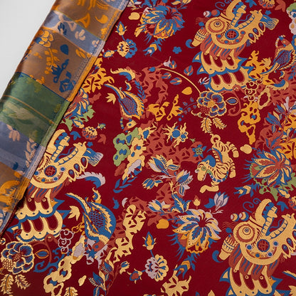 Silk Brocade Fabric: 55"W Dancing Dragon Upholstery, Costume, & Decor