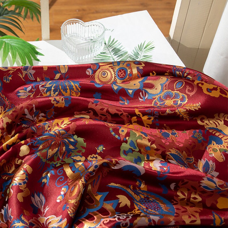 Silk Brocade Fabric: 55"W Dancing Dragon Upholstery, Costume, & Decor