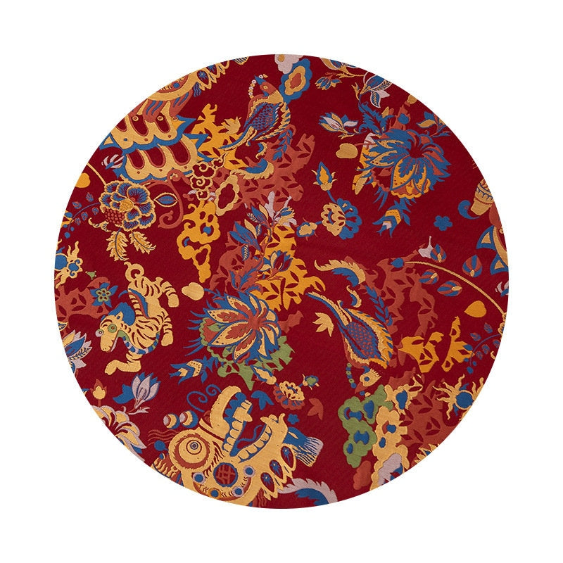 Silk Brocade Fabric: 55"W Dancing Dragon Upholstery, Costume, & Decor