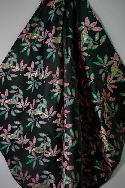 Gold Thread Jacquard Fabric: Green & Black 3D Designer Fabric, 65"W