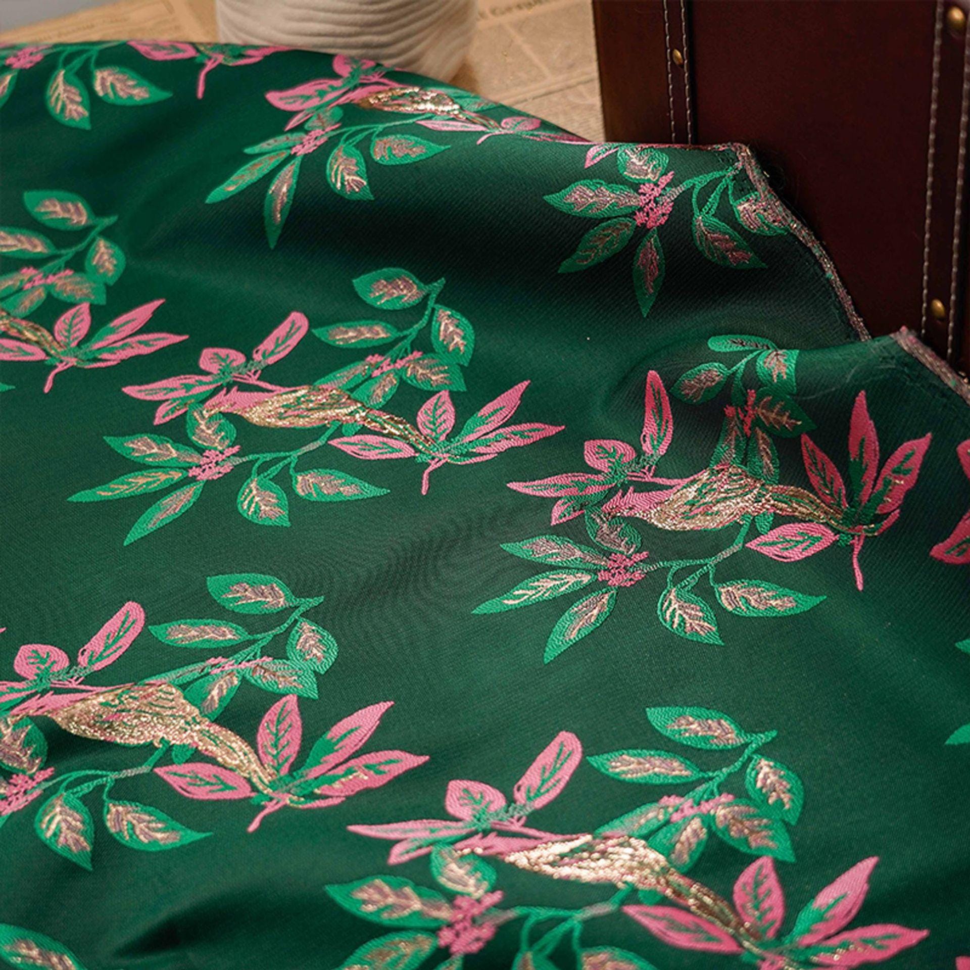 Gold Thread Jacquard Fabric: Green & Black 3D Designer Fabric, 65"W