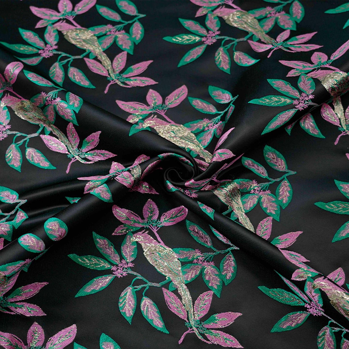 Gold Thread Jacquard Fabric: Green & Black 3D Designer Fabric, 65"W