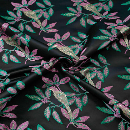 Gold Thread Jacquard Fabric: Green & Black 3D Designer Fabric, 65"W