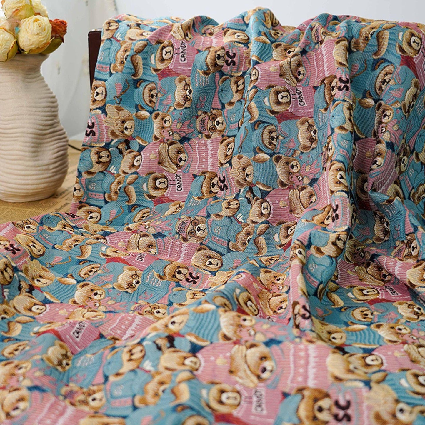 Cartoon Bear Jacquard Fabric, 60/40 Polyester/Cotton, 55"W