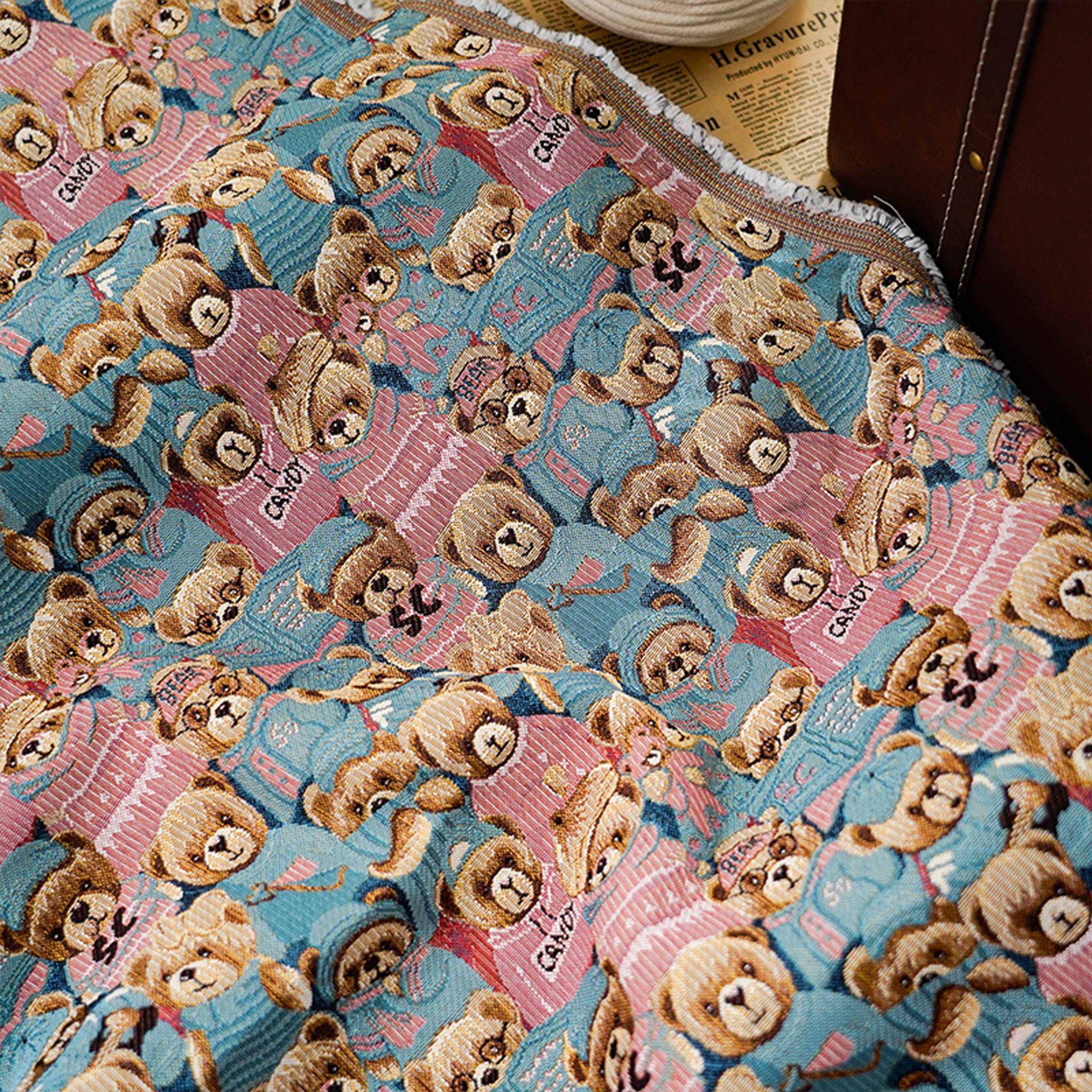 Cartoon Bear Jacquard Fabric, 60/40 Polyester/Cotton, 55"W