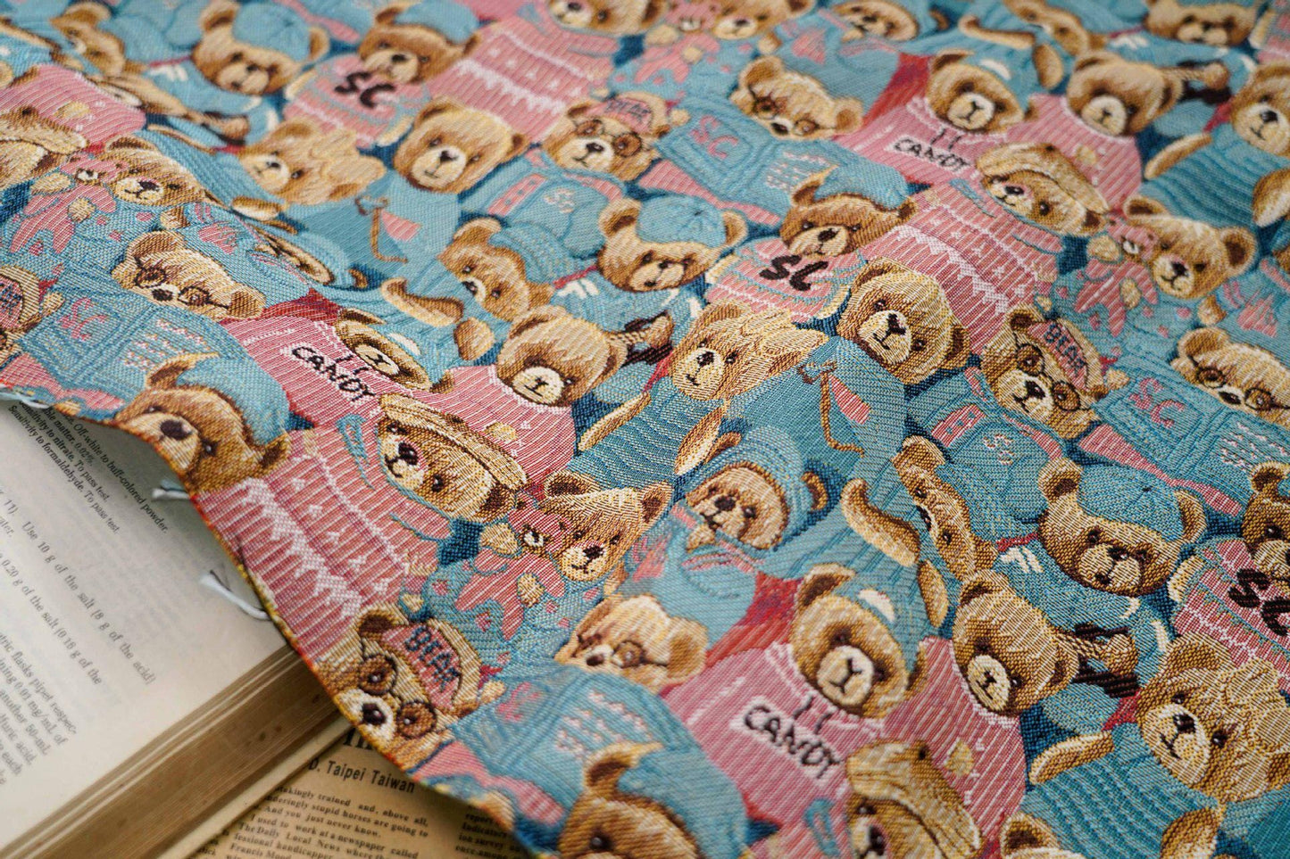 Cartoon Bear Jacquard Fabric, 60/40 Polyester/Cotton, 55"W