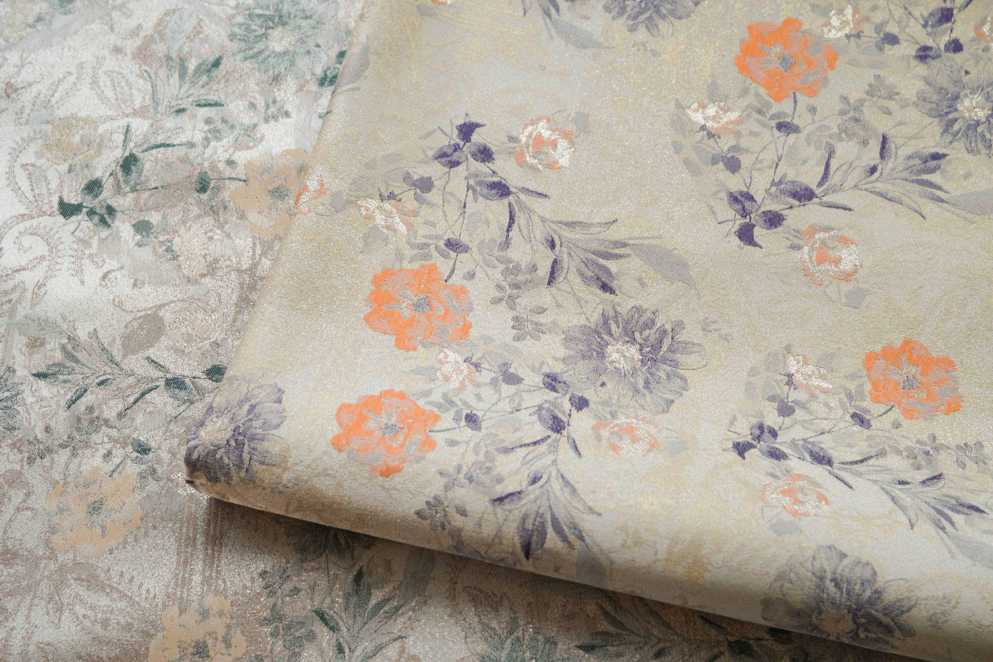 Floral Jacquard Woven Fabric: Gold Thread Embossed Pattern, 63" Wide