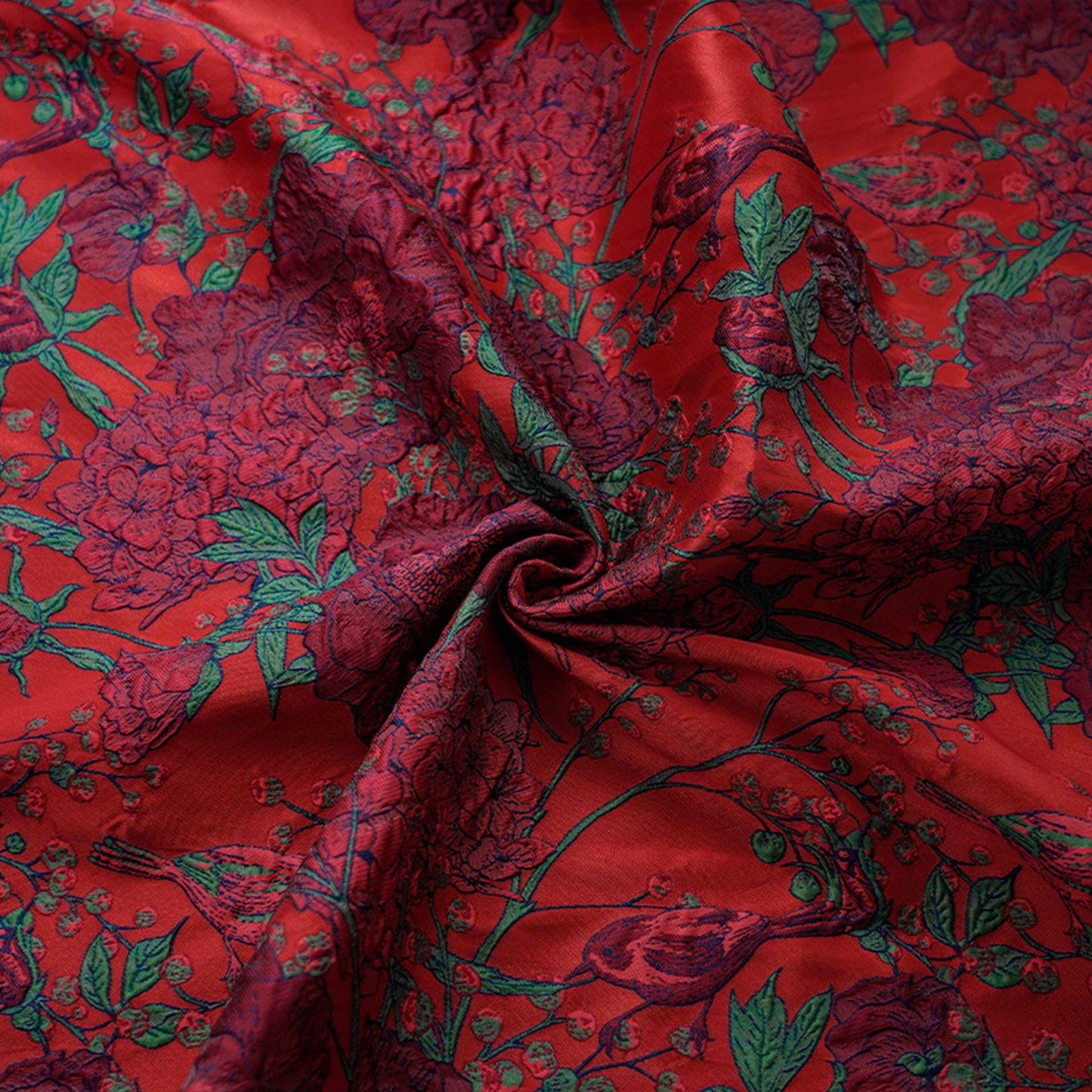 Jacquard Embossed Fabric: 3D Floral Bird Upholstery, Dress, Curtain - 53"W