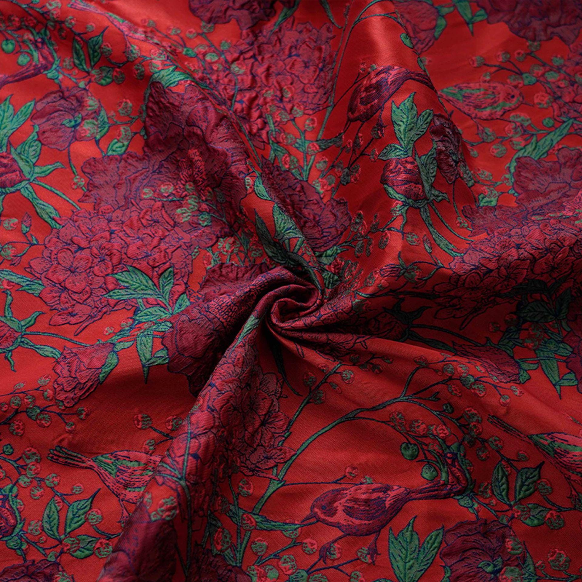 Jacquard Embossed Fabric: 3D Floral Bird Upholstery, Dress, Curtain - 53"W