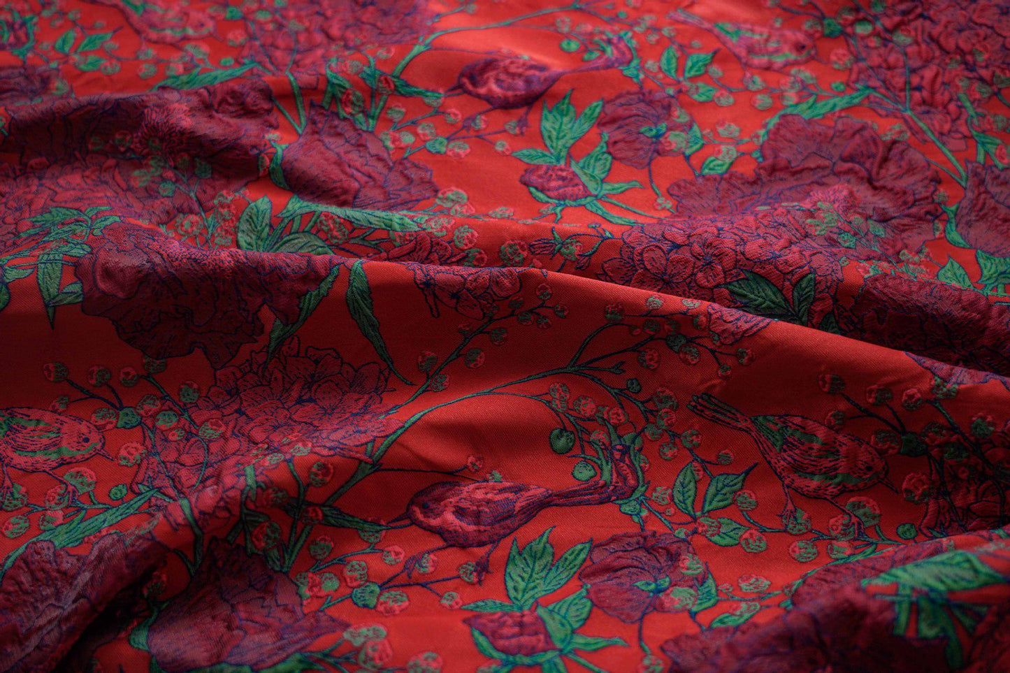 Jacquard Embossed Fabric: 3D Floral Bird Upholstery, Dress, Curtain - 53"W