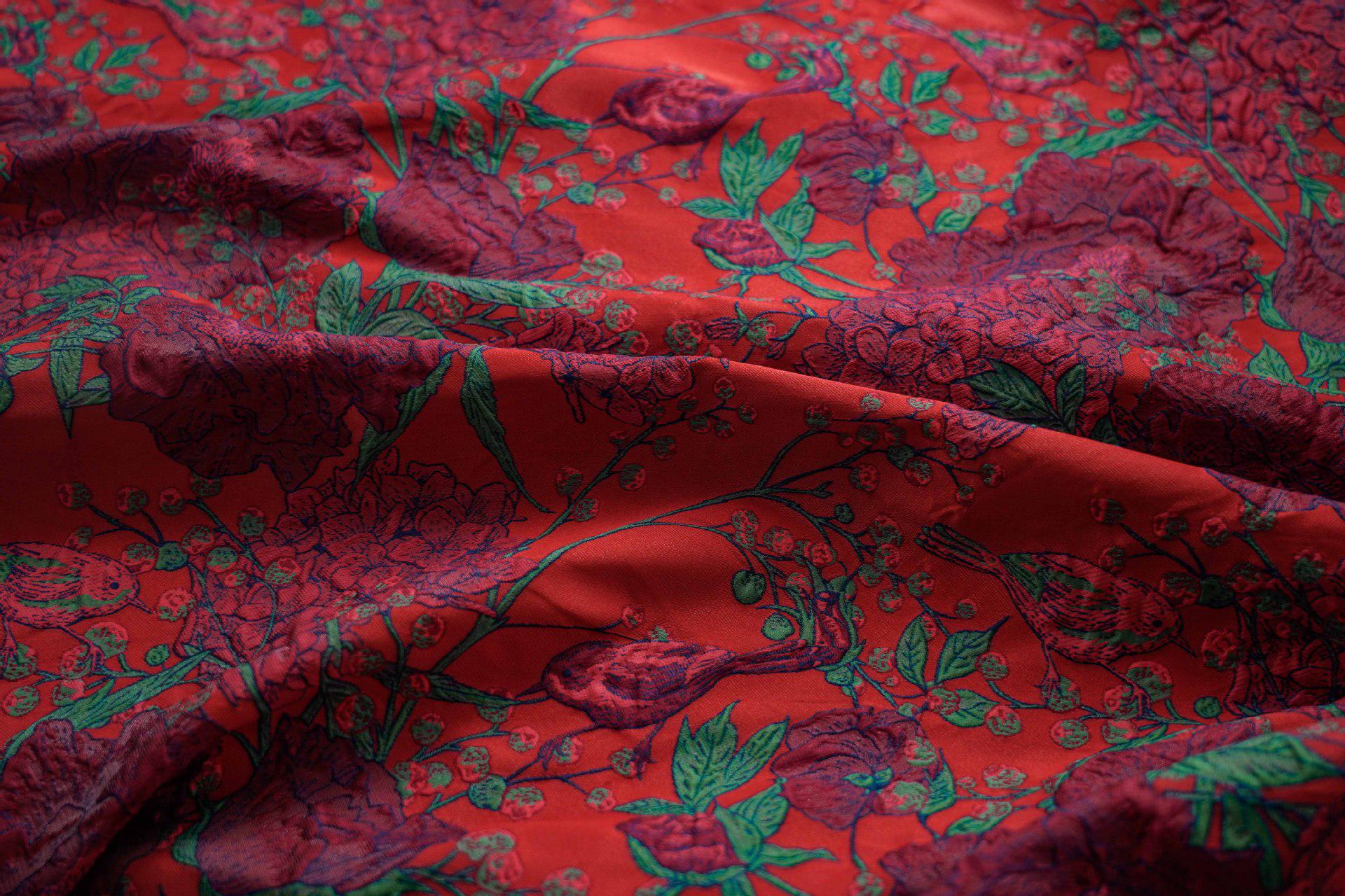 Jacquard Embossed Fabric: 3D Floral Bird Upholstery, Dress, Curtain - 53"W